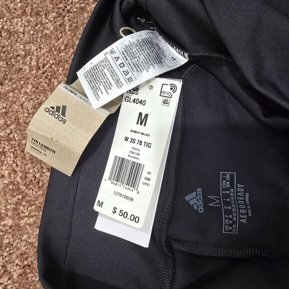 Adidas Leggings Womens Medium 7/8 Length High-Rise Aeroready Black - FLAWS - Picture 8 of 12